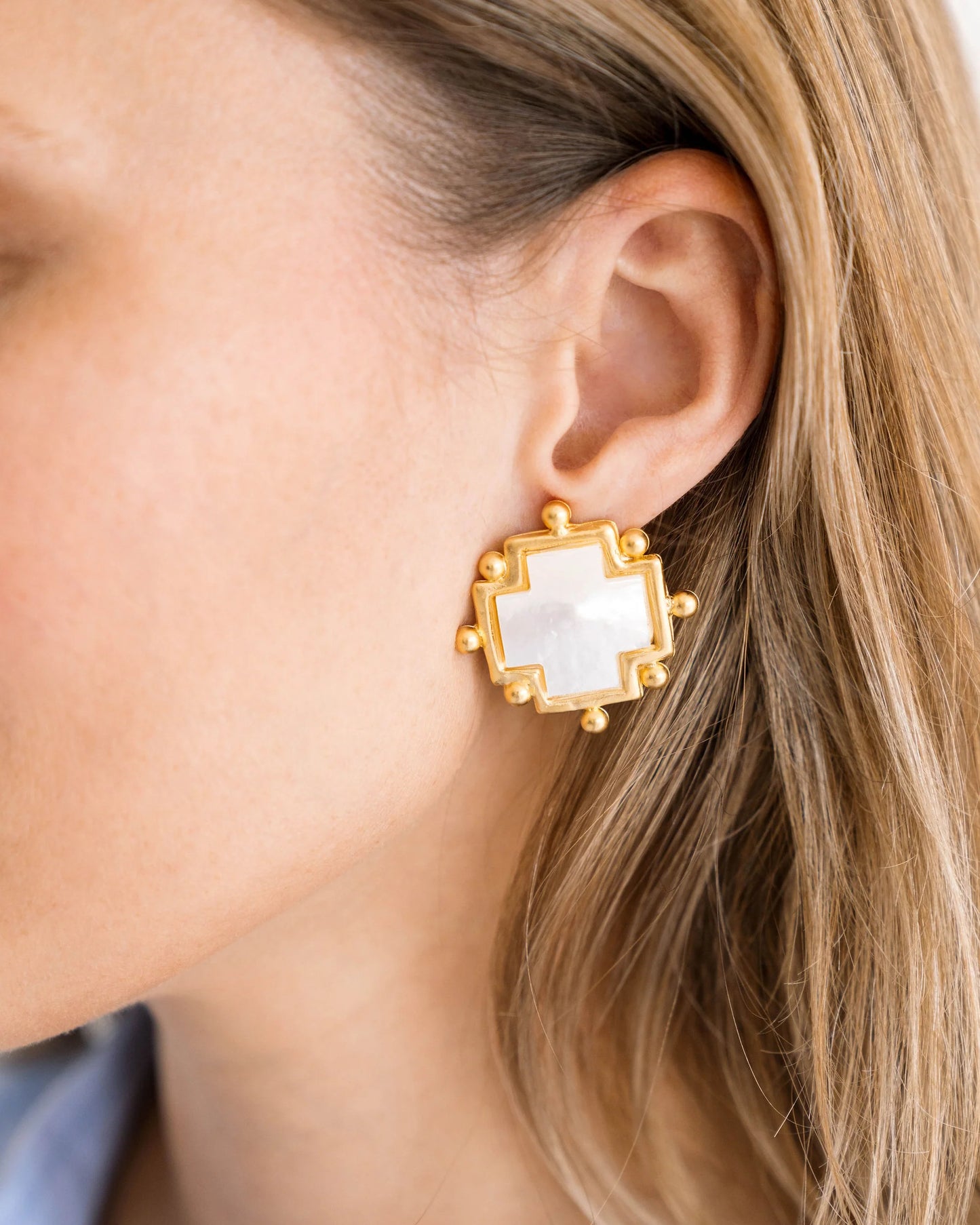 Susan Shaw Mother of Pearl Cross Earrings