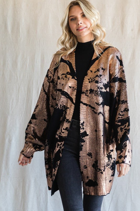 Metallic Print Cardigan