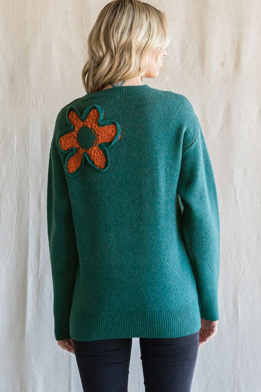 Teal floral Knit sweater