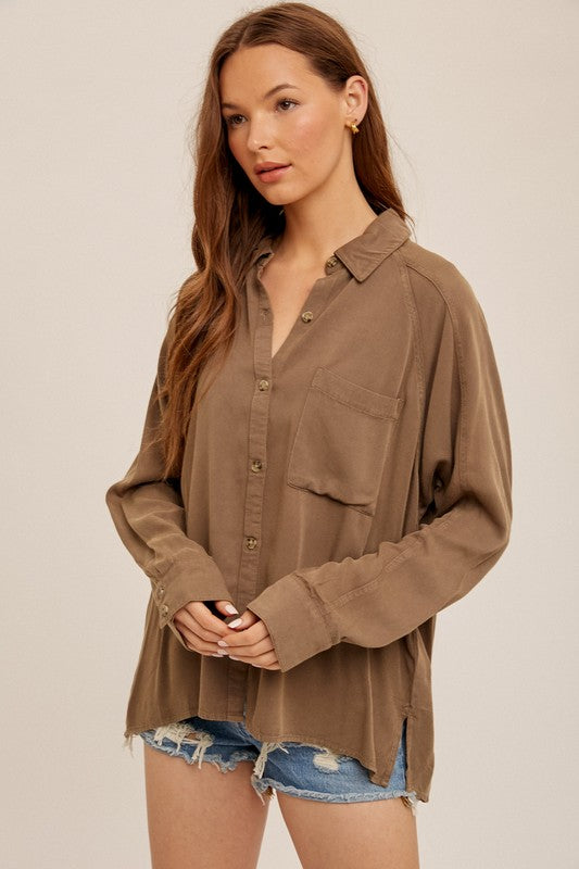 Soft Wash Oversized Button Down Top