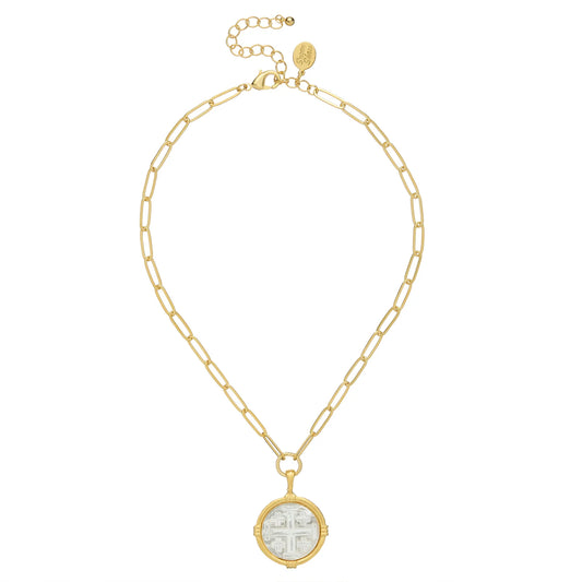 Susan Shaw Pearl Jerusalem Cross Necklace