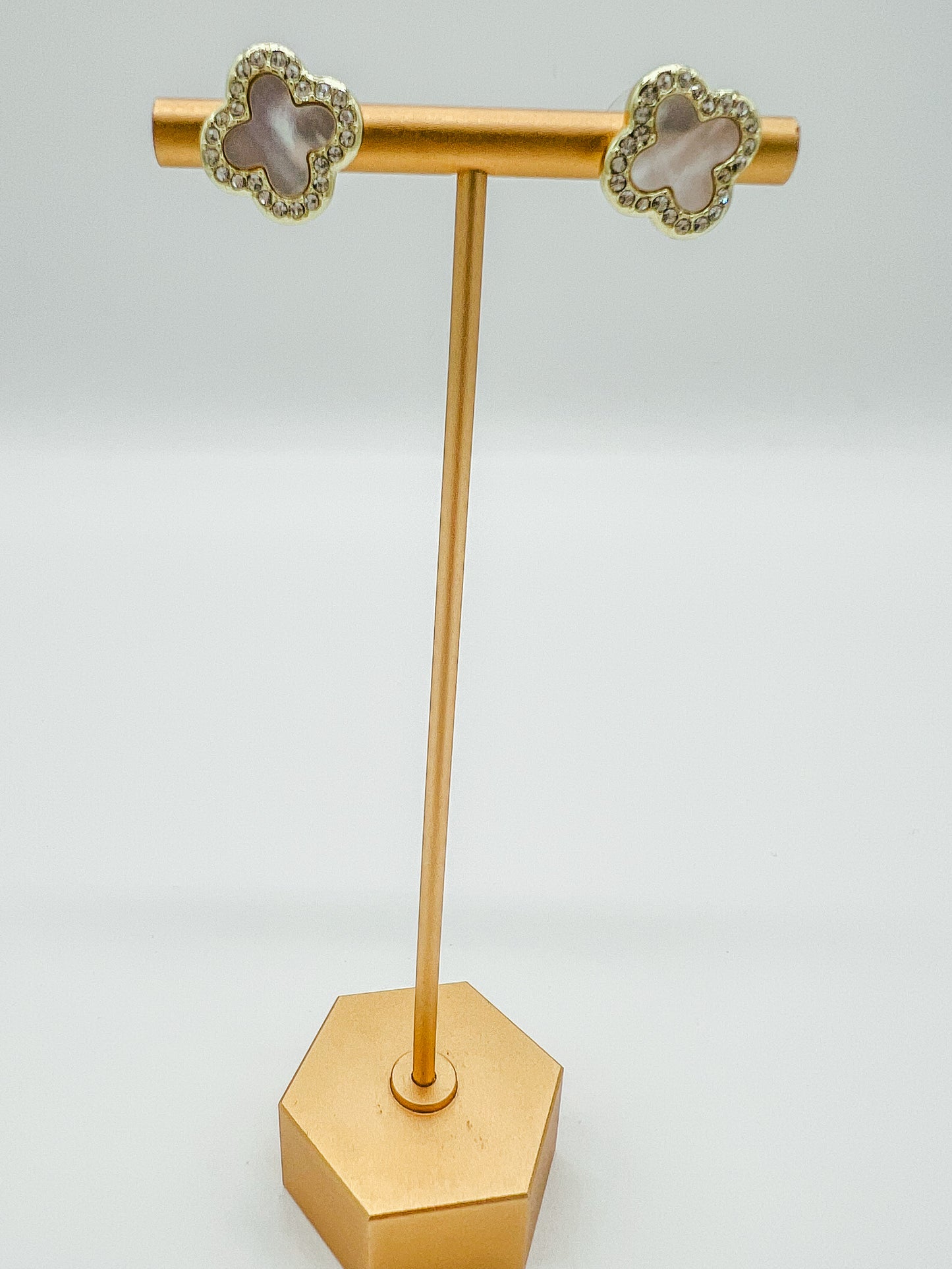 Rhinestone and Pearl Clover Studs