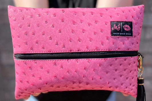Makeup Junkie Large Pink Ostrich Bag