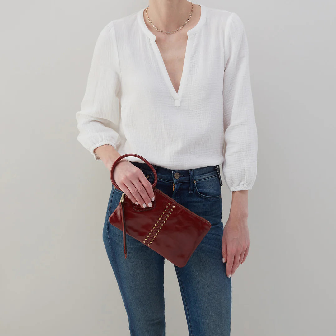 Hobo Sable Wristlet with Studs - henna