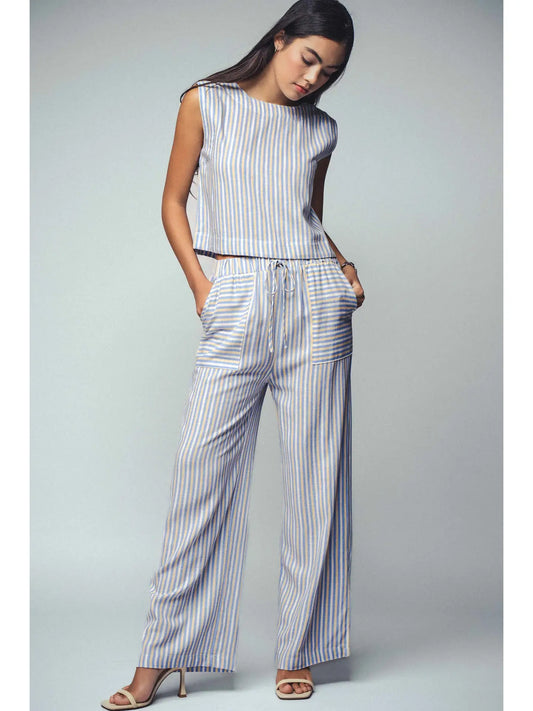 Striped Two-Piece Cropped Top and Pants Set