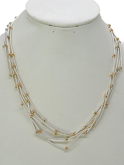 Silver Multi-Strand Necklace With Gold Beads