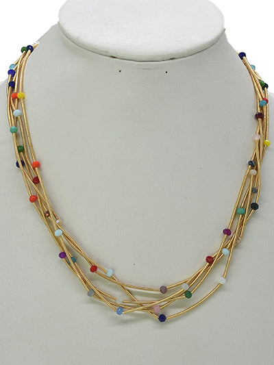 Gold Multi-Strand Necklace With Colorful Beads