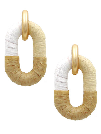 Raffia Wrapped Oval Link Earrings