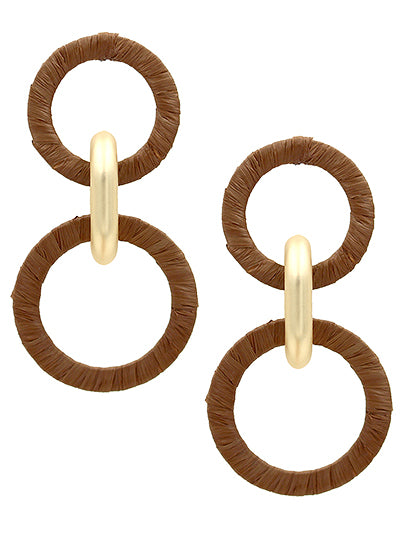 Dark Brown Raffia Wrapped Link Earrings