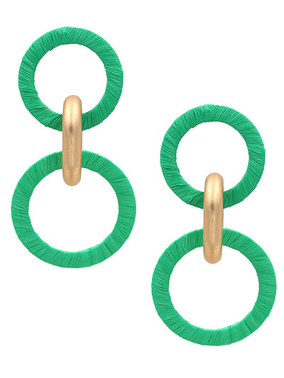 Green Raffia Wrapped Link Earrings