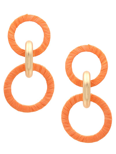 Orange Raffia Wrapped Link Earrings