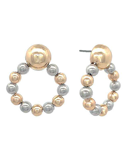Mixed Metal Beaded Hoop Stud Earrings