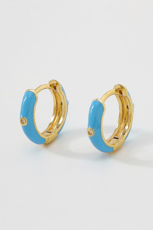 18K Plated Copper Enamel Huggie Earrings