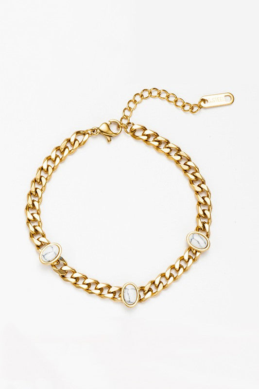 18K Titanium Steel Curb Chain Stone Bracelet