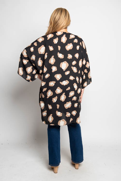 PLUS SIZE LEOPARD PRINT KIMONO CARDIGAN
