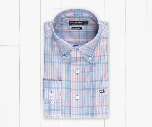 Southern Marsh Hays Performance Check Dress Shirt- Navy and Light Blue