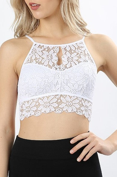 Keyhole High Neck Stretch Lace Bralette