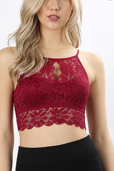 Keyhole High Neck Stretch Lace Bralette