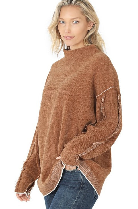MOCK NECK RAW SEAM SWEATER
