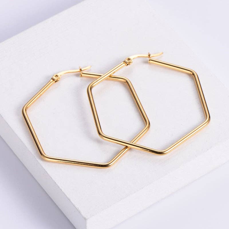 Gold Hexagon Hoops