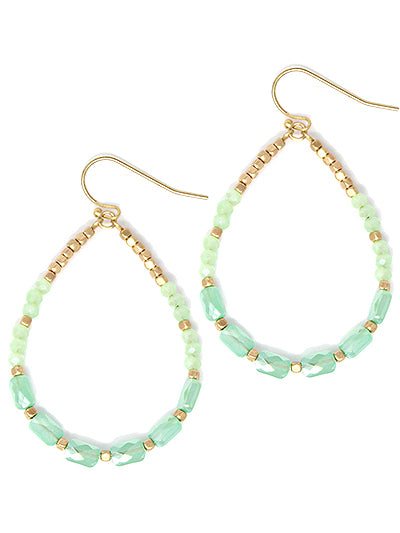 Pastel Beaded and Gold Teardrop Earrings