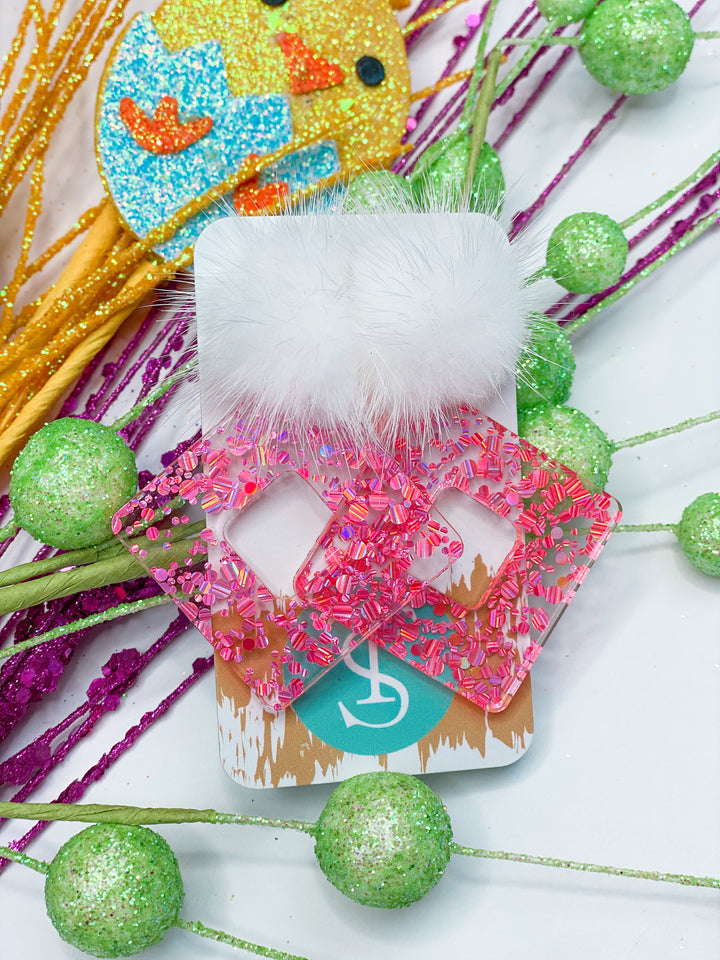 Pink Confetti and Pom Earrings