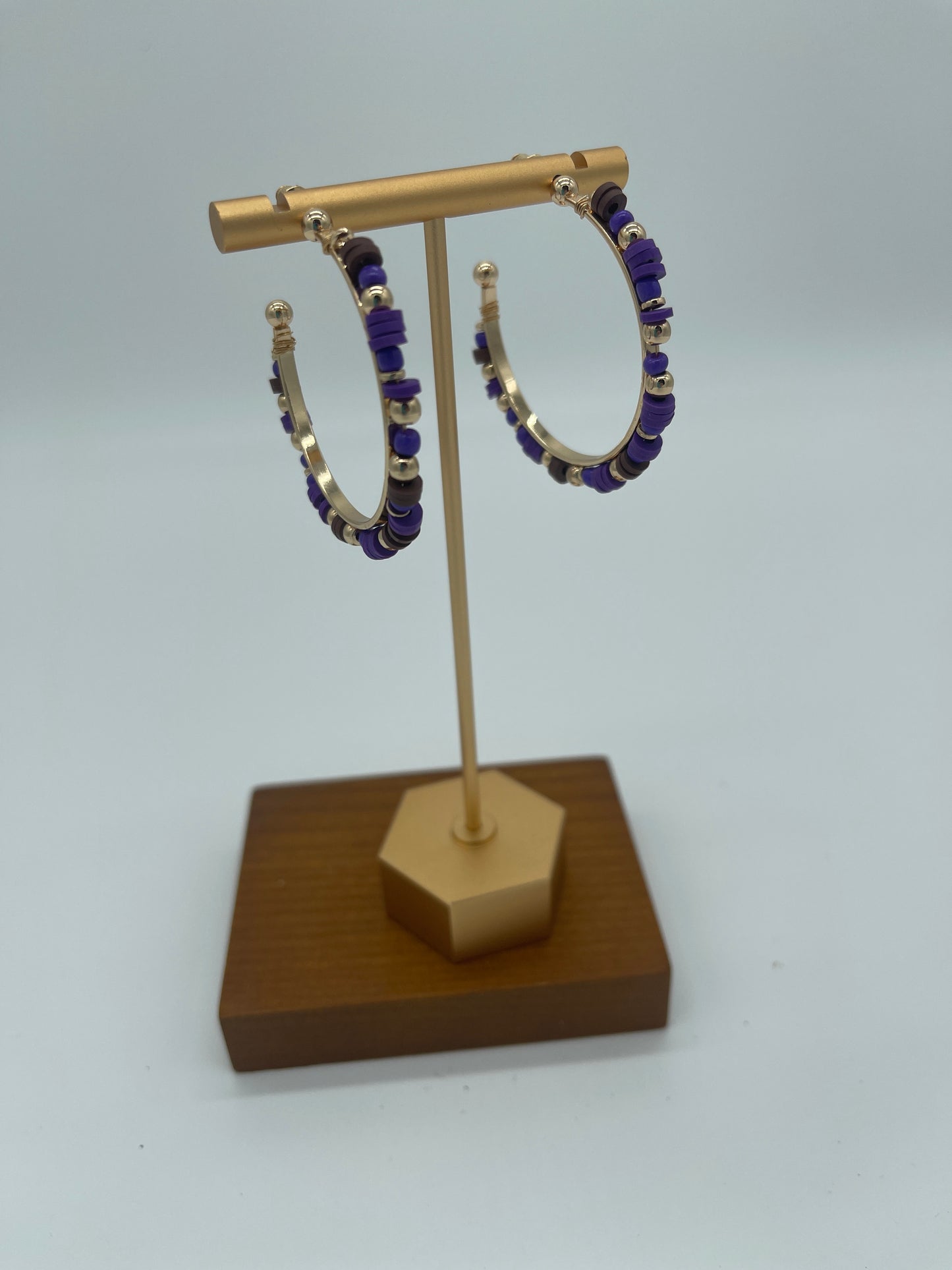 Purple Beaded Hoops