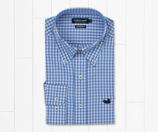Brentwood Gingham Performance Dress Shirt- Royal Blue