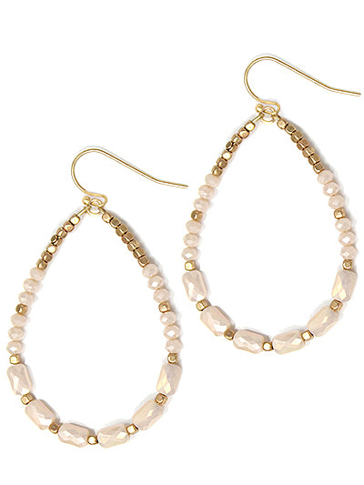 Pastel Beaded and Gold Teardrop Earrings