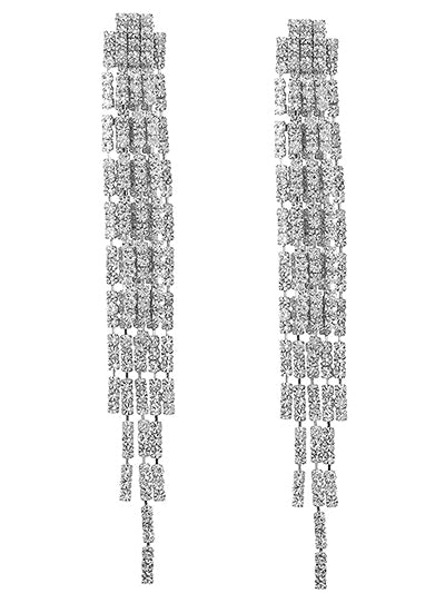 Rectangle Tassel CZ Earrings