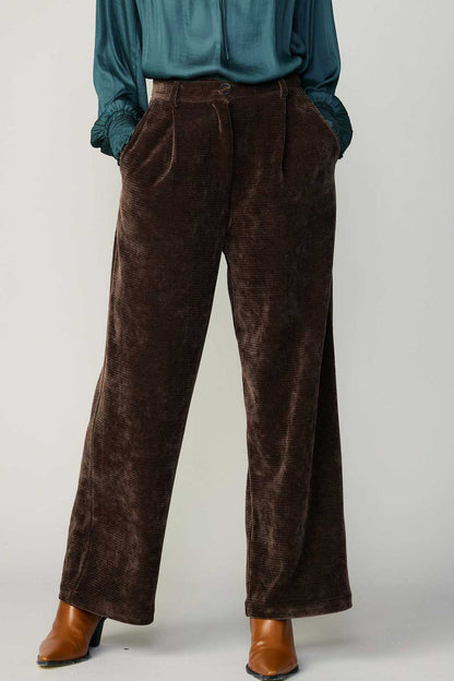 Gracie Corduroy High Waist Wide Leg Pants In Brown