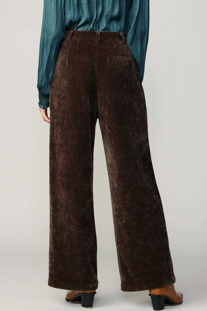 Gracie Corduroy High Waist Wide Leg Pants In Brown