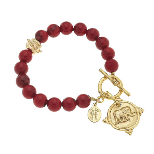 Susan Shaw Elephant Intaglio Red Coral Bracelet