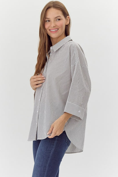 Stripe Quarter Sleeve Button Up