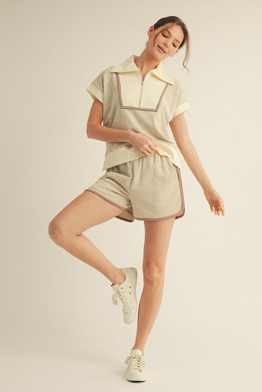 Casual Color Block Set - Biege