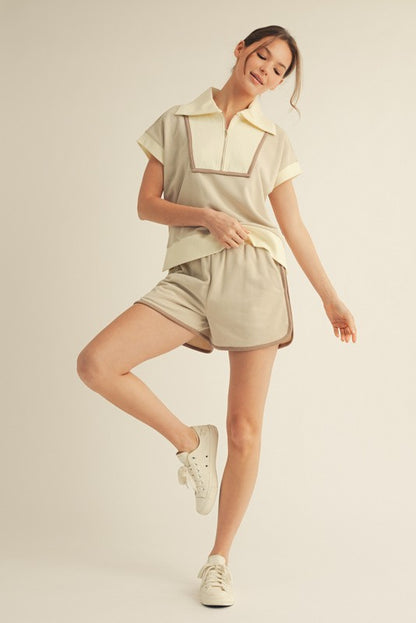 Casual Color Block Set - Biege