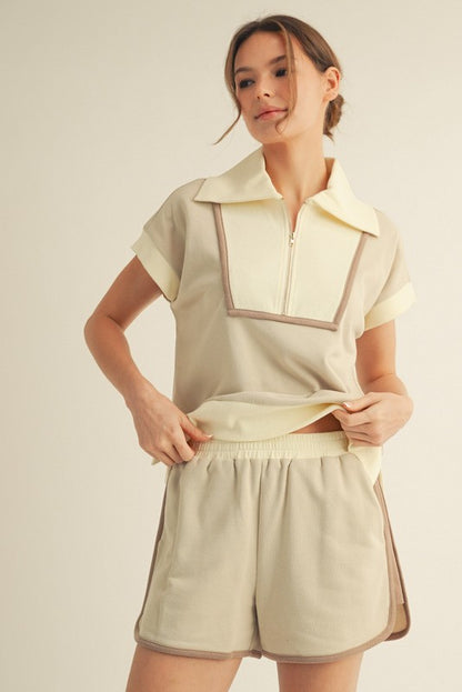 Casual Color Block Set - Biege