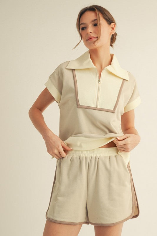 Casual Color Block Set - Biege