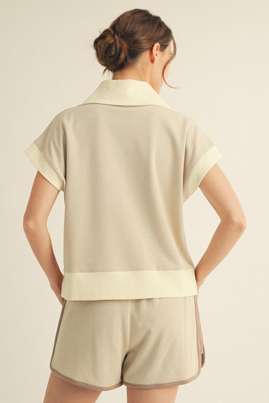 Casual Color Block Set - Biege