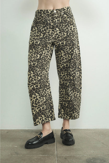 Leopard Print Barrel Jeans