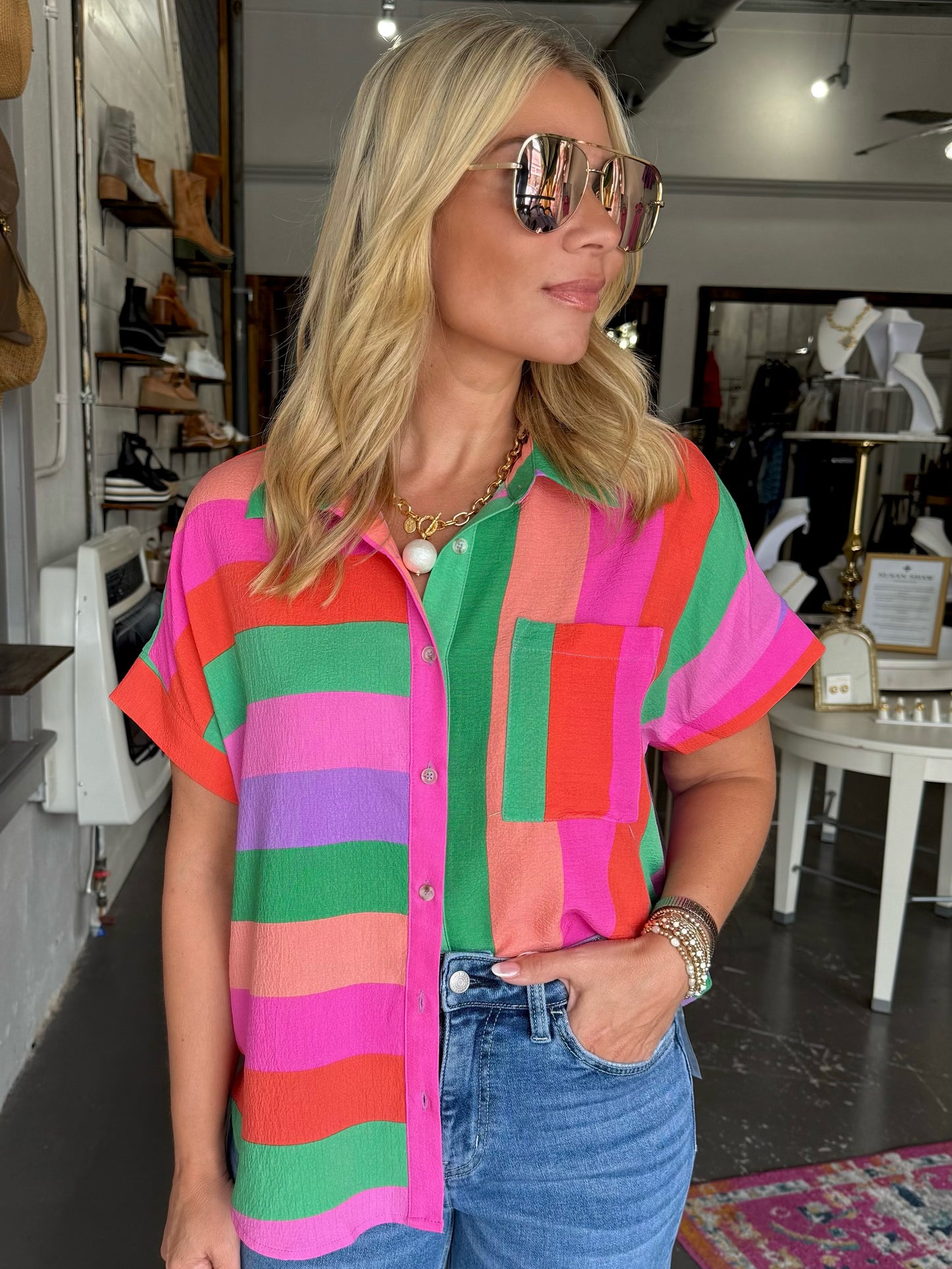 Shayla Stripe Button-up Top