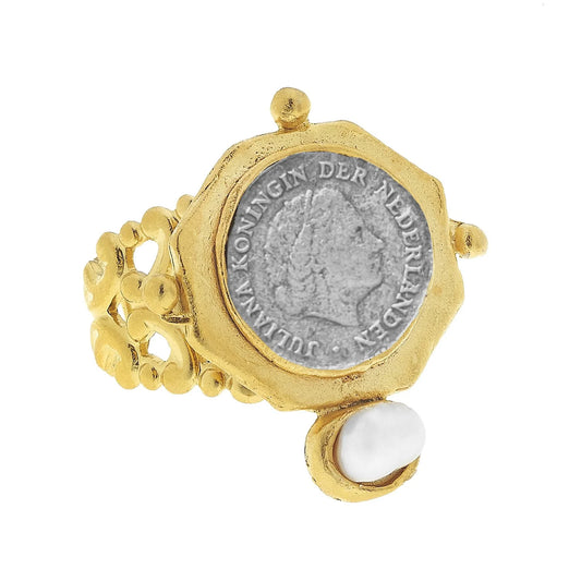 Susan Shaw Dutch Coin and Pearl Ring