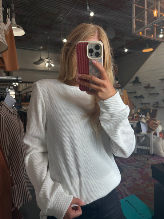 Bonfire Marshmallow Waffle Knit Top