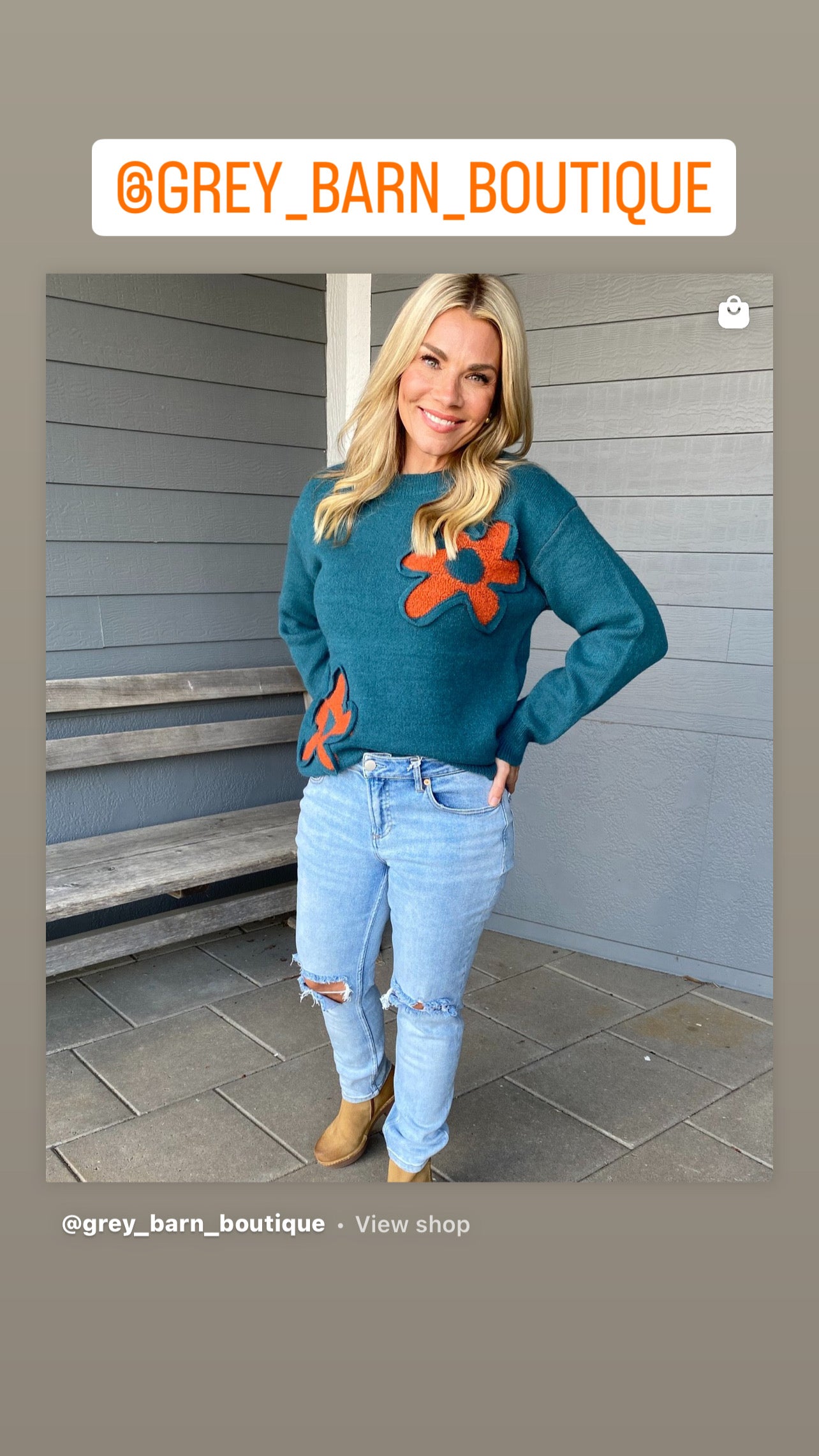 Teal floral Knit sweater