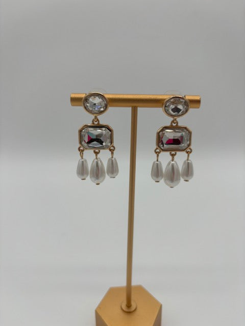 Rhinestone and Pearl Drop Earrings