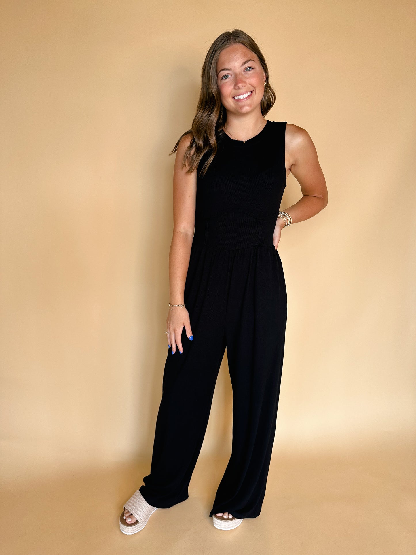 Cinched Waist Wide Leg Jumpsuit