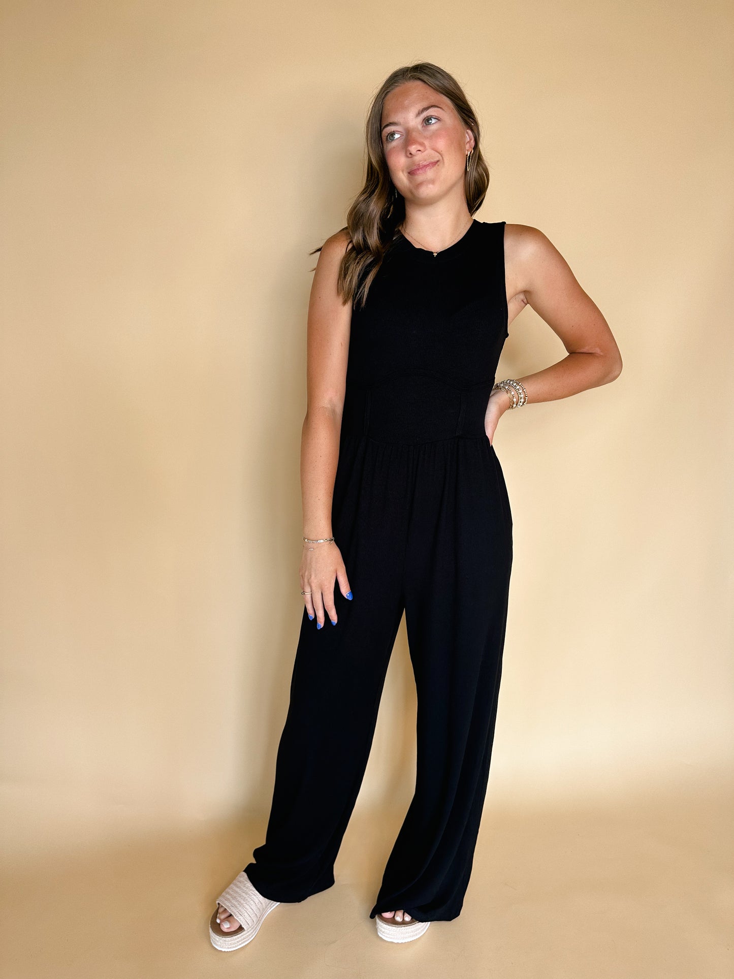 Cinched Waist Wide Leg Jumpsuit