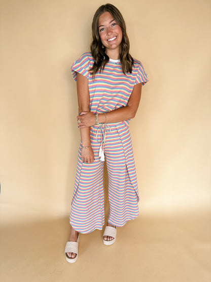 Dream Tee and Pants Set: Pink Stripe