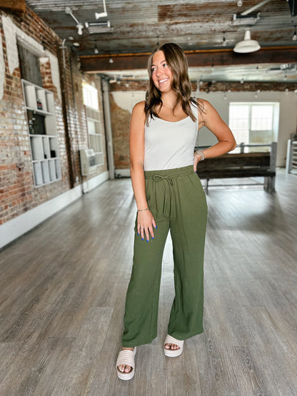 Textured Smocked Wide Leg Pants