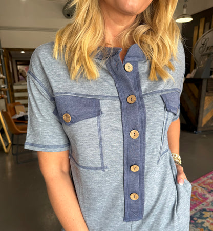 Blue Patchwork Jumpsuit